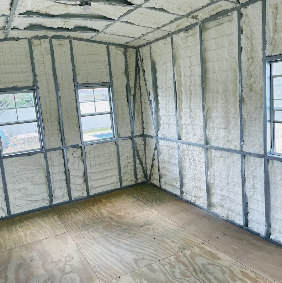 Closed-cell spray foam insulation applied to wall cavities in a residential project in Pauls Valley